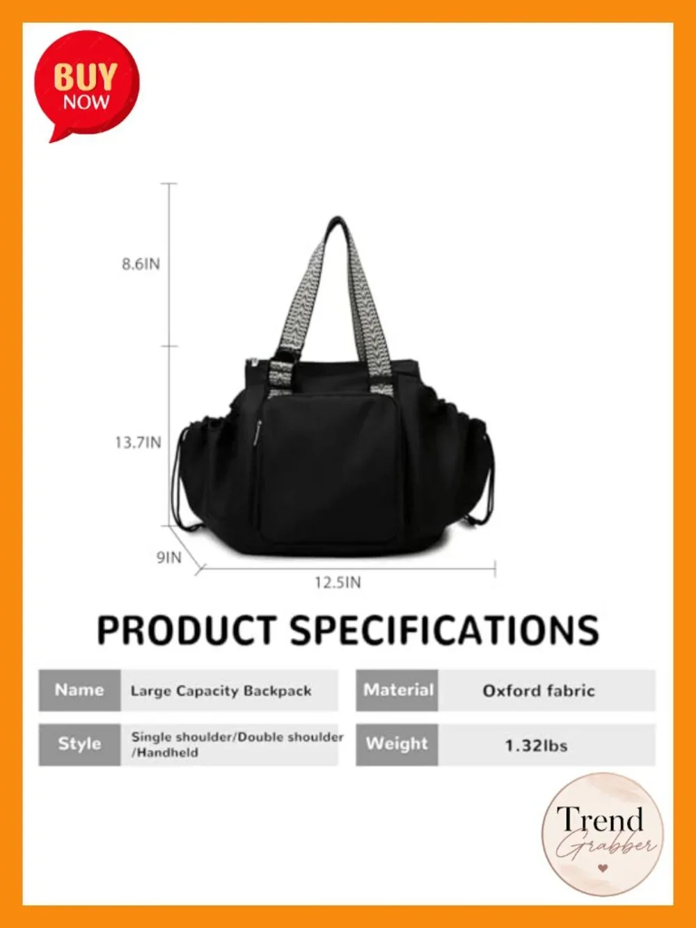 Multifunctional 3-in-1 Nylon Diaper Bag Tote Backpack Cradle with 15 Pockets